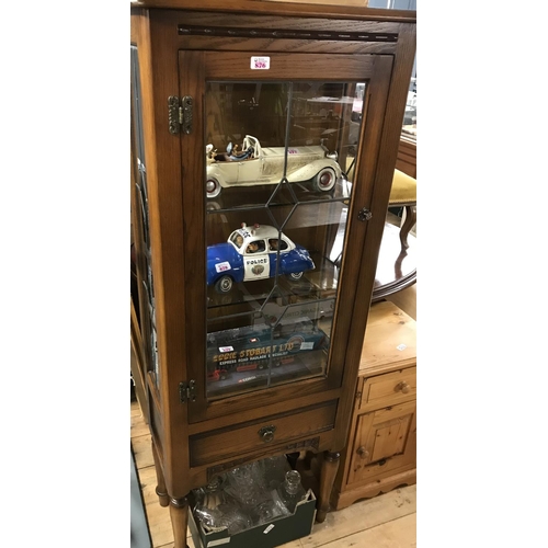 876 - LEADED GLASS VINTAGE DISPLAY CABINET WITH LIGHT AND 1 DRAWER - 60CMS W X 160CMS H - COLLECTION ONLY ... 