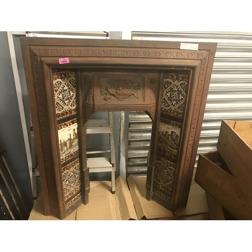 6 - LOVELY ORIGINAL CAST IRON FIREPLACE WITH TILED PANELS 80CMS W X 90CMS H - COLLECTION ONLY OR ARRANGE...