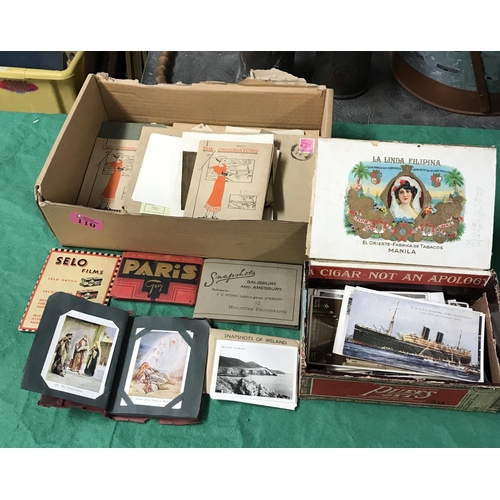 110 - BOX OF VARIOUS EPHEMERA & POSTCARDS ETC