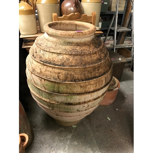 14 - LOVELY LARGE TERRACOTA BEEHIVE SHAPE GARDEN POT 97CMS H - COLLECTION ONLY OR ARRANGE OWN COURIER