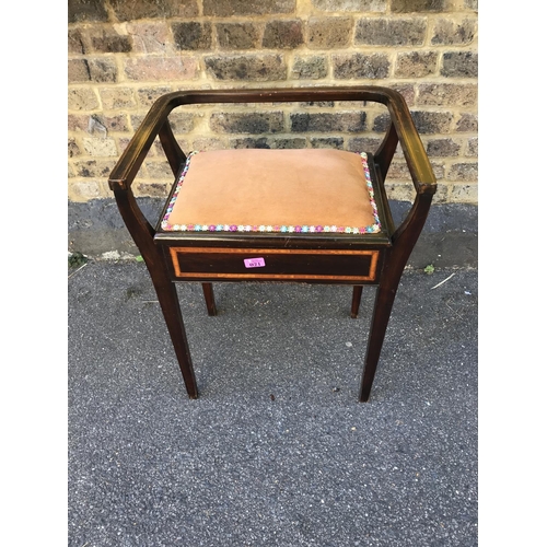 21 - BEAUTIFUL VINTAGE PIANO STOOL WITH OPENING LID FOR STORAGE & UPHOLSTERED SEAT - COLLECTION ONLY OR A... 