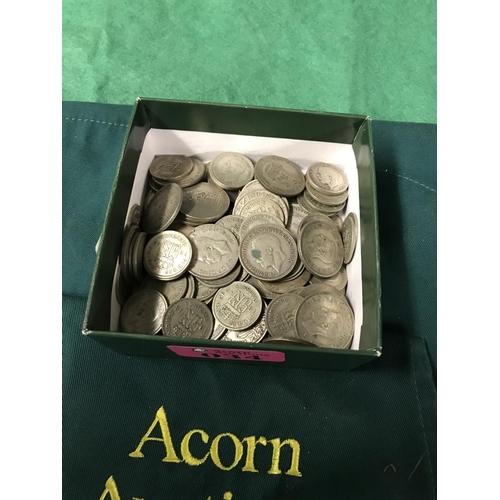 34 - BOX OF ASSORTED VINTAGE SHILLINGS & SIXPENCES