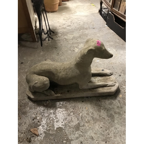 4 - LOVELY GARDEN STATUE OF A DOG LAYING ON A PLINTH - 67CMS ACROSS - COLLECTION ONLY OR ARRANGE OWN COU... 