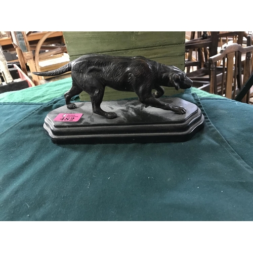 482 - BRONZE DOG ON MARBLE BASE - 11CMS H