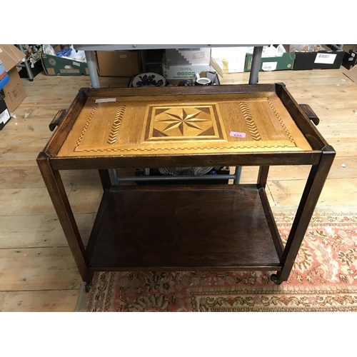 486 - LOVELY VINTAGE TROLLEY WITH MARQUETRY TOP - COLLECTION ONLY OR ARRANGE OWN COURIER