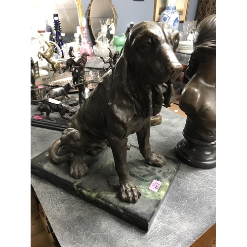 487 - LARGE METAL DOG ON MARBLE BASE - 40CMS H