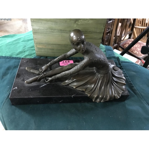 497 - LOVLEY BRONZE SITTING DANCER ON MARBLE BASE - 17CMS H