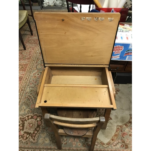 659 - CHILDS VINTAGE LIFT TOP DESK & CHAIR - COLLECTION ONLY OR ARRANGE OWN COURIER