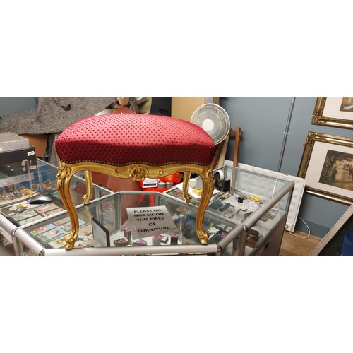 661 - LARGE ORNATE GILT & RED UPHOLSTERED STOOL - COLLECTION ONLY OR ARRANGE OWN COURIER