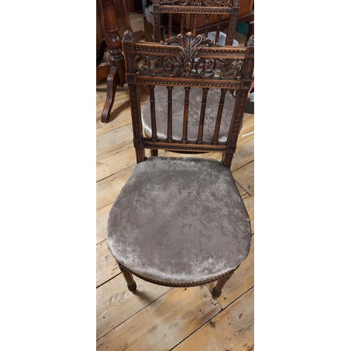 662 - PAIR OF EARLY RE-UPHOLSTERED CHAIRS WITH HEAVY CARVING DETAIL - COLLECTION ONLY OR ARRANGE OWN COURI... 