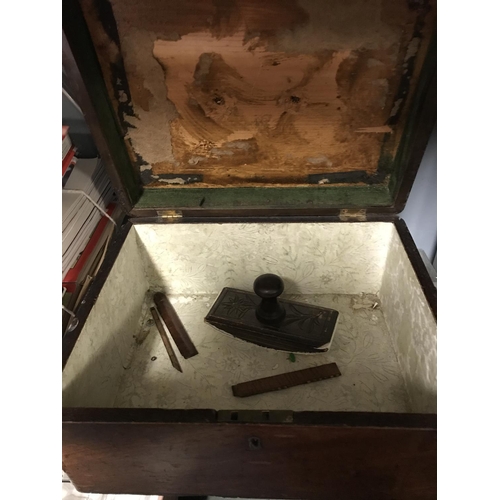 206 - EARLY WALNUT BOX WITH DESK STAMP - NEEDS TLC