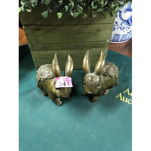 244 - 2 X METAL ORIENTAL RABBITS - 10CMS