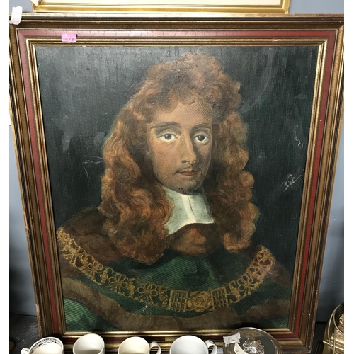 472 - LARGE FRAMED OIL ON BOARD WITH SOME DAMAGE - 