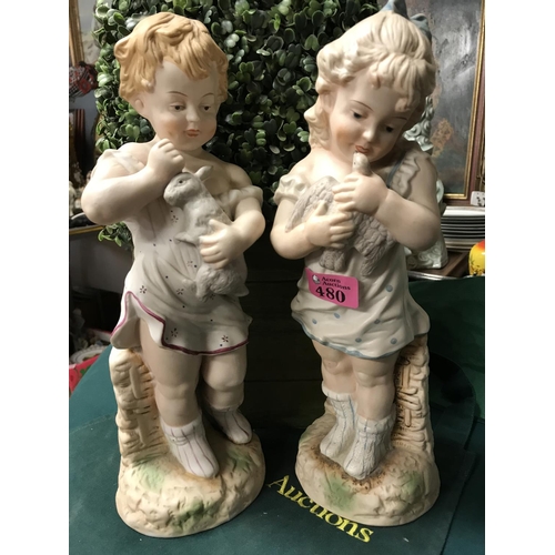 480 - LOVELY PAIR OF LARGE BISQUE FIGURES - 34CMS