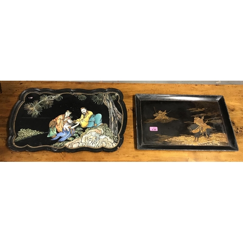 130 - 2 X ORIENTAL STYLE BLACK LACQUERED DECORATIVE TRAYS