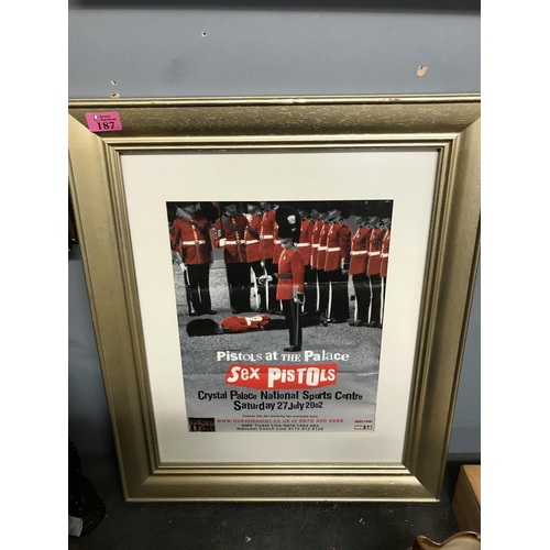 187 - FRAMED & GLAZED SEX PISTOLS AT THE PALACE POSTER - 50CMS X 60CMS