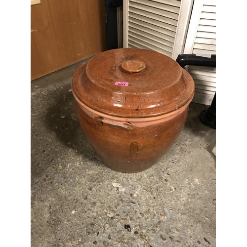 4 - LARGE HEAVY GLAZED TERRACOTTA LIDDED POT - COLLECTION ONLY OR ARRANGE OWN COURIER