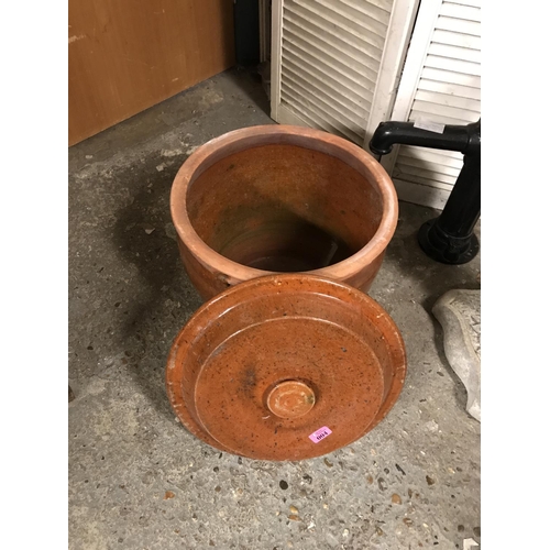 4 - LARGE HEAVY GLAZED TERRACOTTA LIDDED POT - COLLECTION ONLY OR ARRANGE OWN COURIER