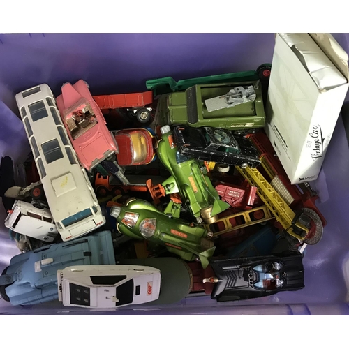 612 - VERY LARGE GOOD BOX OF VINTAGE DIECAST VEHICLES INC CORGI, DINKY ETC - APPROX 60