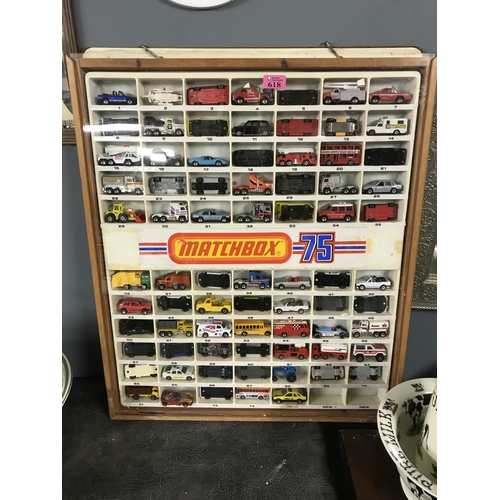 618 - LARGE VINTAGE MATCHBOX SHOP DISPLAY CASE COMPLETE WITH 75 MATCHBOX CARS - COLLECTION ONLY OR ARRANGE... 