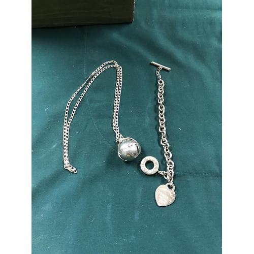 684 - 925 SILVER BRACELET & 925 SILVER CHAIN WITH BALL LOCKET