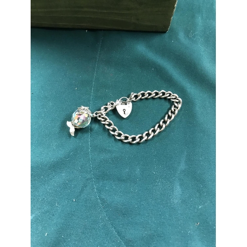 685 - SILVER CHARM BRACELET WITH PADLOCK & CHARM