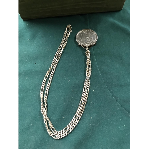 686 - SILVER CHAIN & MOUNT WITH 1890 US DOLLAR