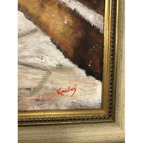 78 - FRAMED OIL ON BOARD SIGNED KONECNY - 43CMS X 53CMS