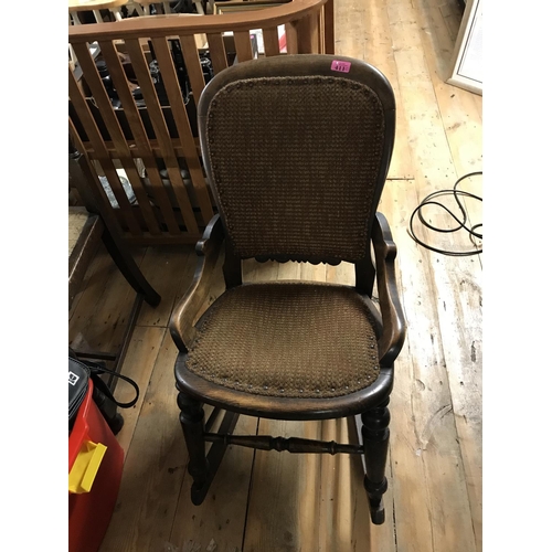 411C - LOVELY SMALL EARLY ROCKING CHAIR WITH UPHOLSTERED BACK & SEAT - COLLECTION ONLY OR ARRANGE OWN COURI... 