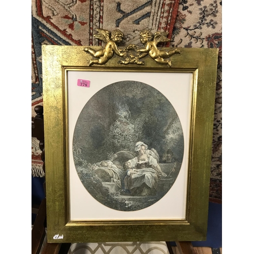 778 - F&G PICTURE WITH DECORATIVE CHERUB FRAME - 55CMS X 65CMS - COLLECTION ONLY OR ARRANGE OWN COURIER