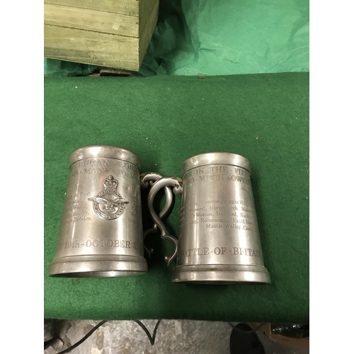 216 - 2 X PEWTER BATTLE OF BRITAIN RAF COMMEMORATIVE TANKARDS