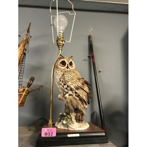 32 - BEAUTIFUL FLORENCE GIUSEPPE ARMANI OWL LAMP BASE - 35CMS H - 
 ELECTRICAL ITEMS SHOULD BE CHECKED BY... 