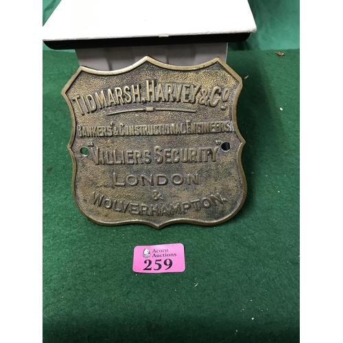 259 - TIDMARSH HARVEY & CO BANKERS & CONSTRUCTIONAL ENGINEERS BRASS PLAQUE - 13CMS X 13CMS