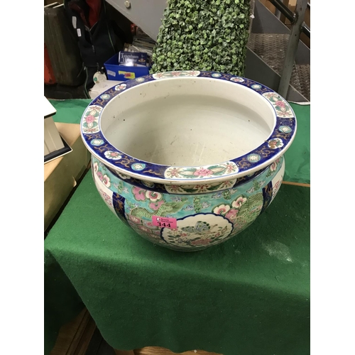 344 - LOVELY LARGE HEAVY ORIENTAL PLANTER - 28CMS X 37CMS DIAM - COLLECTION ONLY OR ARRANGE OWN COURIER