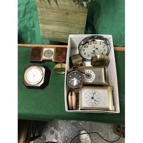 350 - BOX OF 10 X VARIOUS CLOCKS - CLOCKS AND WATCHES ARE NOT TESTED