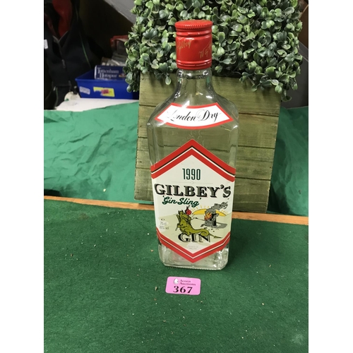 367 - COLLECTORS BOTTLE OF GILBEYS GIN SLING - SIGNED - LAST RUN OF GIN PRODUCED BY GILBEYS IN ESSEX