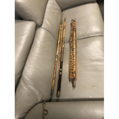 369 - 2 X CASED VINTAGE BAMBOO FISHING RODS WITH BRASS FITTINGS