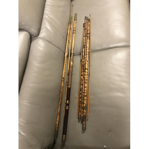 369 - 2 X CASED VINTAGE BAMBOO FISHING RODS WITH BRASS FITTINGS