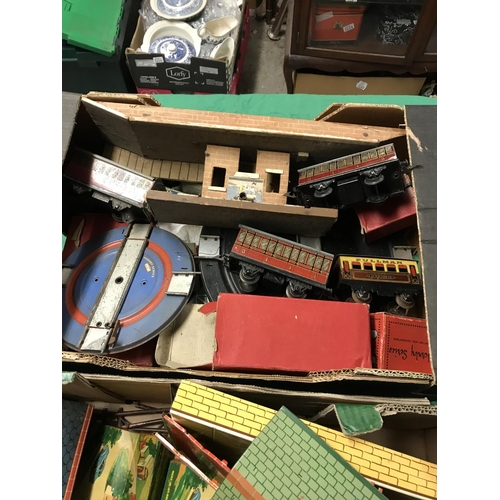 2 X LARGE BOXES OF ASSORTED VINTAGE TOY TRAIN ITEMS