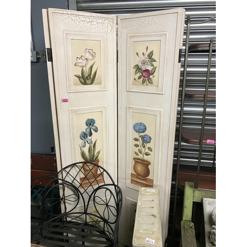 13 - BEAUTIFUL 4 FOLD SHABBY CHIC FOLDING SCREEN DECORATED WITH FLOWERS - COLLECTION ONLY OR ARRANGE OWN ... 