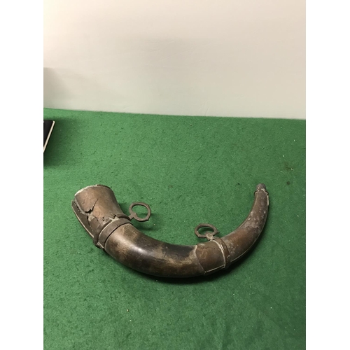 156 - AGE UNKNOWN DECORATIVE POWDER  HORN - A/F DUE TO AGE