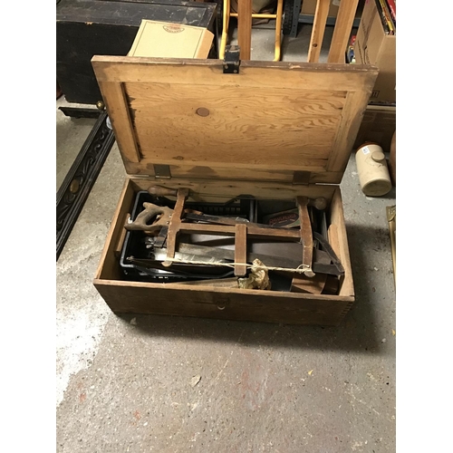 19 - VINTAGE TOOL CHEST WITH TOOLS - 70CMS X 40CMS X 25CMS - COLLECTION ONLY OR ARRANGE OWN COURIER