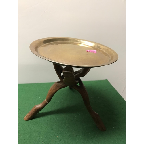 264 - LOVELY FOLDING BRASS TOP TRIBAL TABLE - 30CMS H