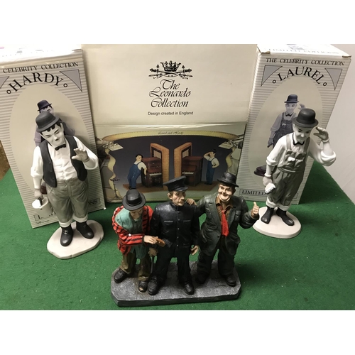 267 - 3 X BOXED LAUREL & HARDY FIGURES & 1 X UNBOXED