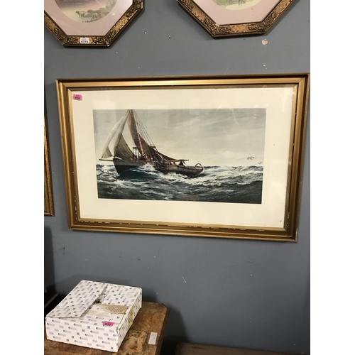 28 - LARGE FRAMED & GLAZED PRINT BY CHARLES NAPIER HEMY ENTITLED 