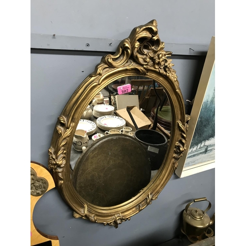 302 - LOVELY EARLY GILT FRAMED MIRROR - 45CMS X 70CMS