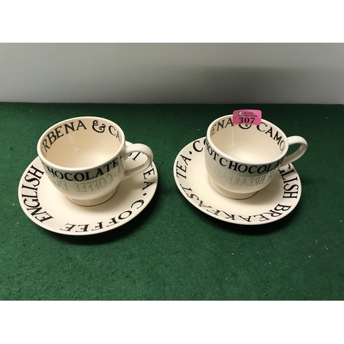 307 - 2 X LOVLEY EMMA BRIDGEWATER CUPS & SAUCERS 