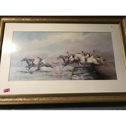 348 - LARGE FRAMED & GLAZED HORSE RACING PICTURE - 100CMS X 66CMS - COLLECTION ONLY OR ARRANGE OWN COURIER