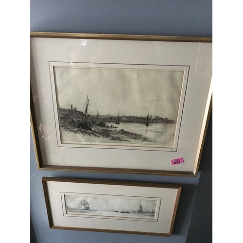 37 - 3 X FRAMED & GLAZED ORIGINAL MARITIME ETCHINGS ALL SIGNED BY BY ARTIST W.L. WYLLIE - 60CMS X 40CMS ,... 