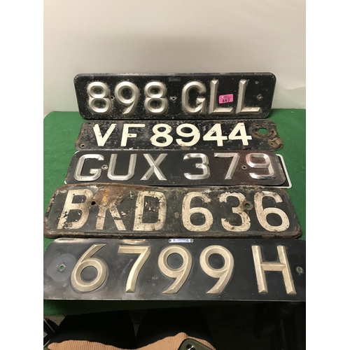 487 - 5 X VINTAGE CAR NUMBER PLATES - IDEAL FOR MAN CAVE OR GARAGE